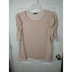 Adrianna Papell Pink Black Dolan Polka Dot Business Casual Blouse. Size XL